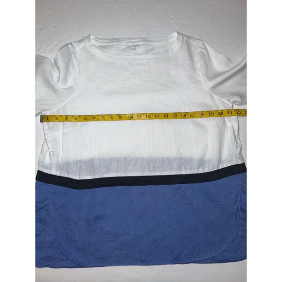 J.Jill Women’s Size Medium Petite Blue White Linen Colorblock Tunic Top Casual - Picture 6 of 8